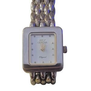 Geneva Elegant Womens Cocktail Watch new battery square dial Y2K matching band